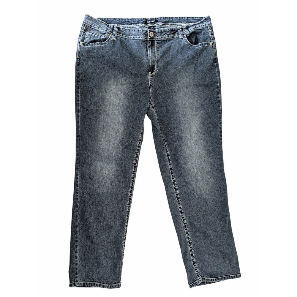 Roz & Ali High Rise Jeans 5 Pocket Contrast Stitching Women Size 24